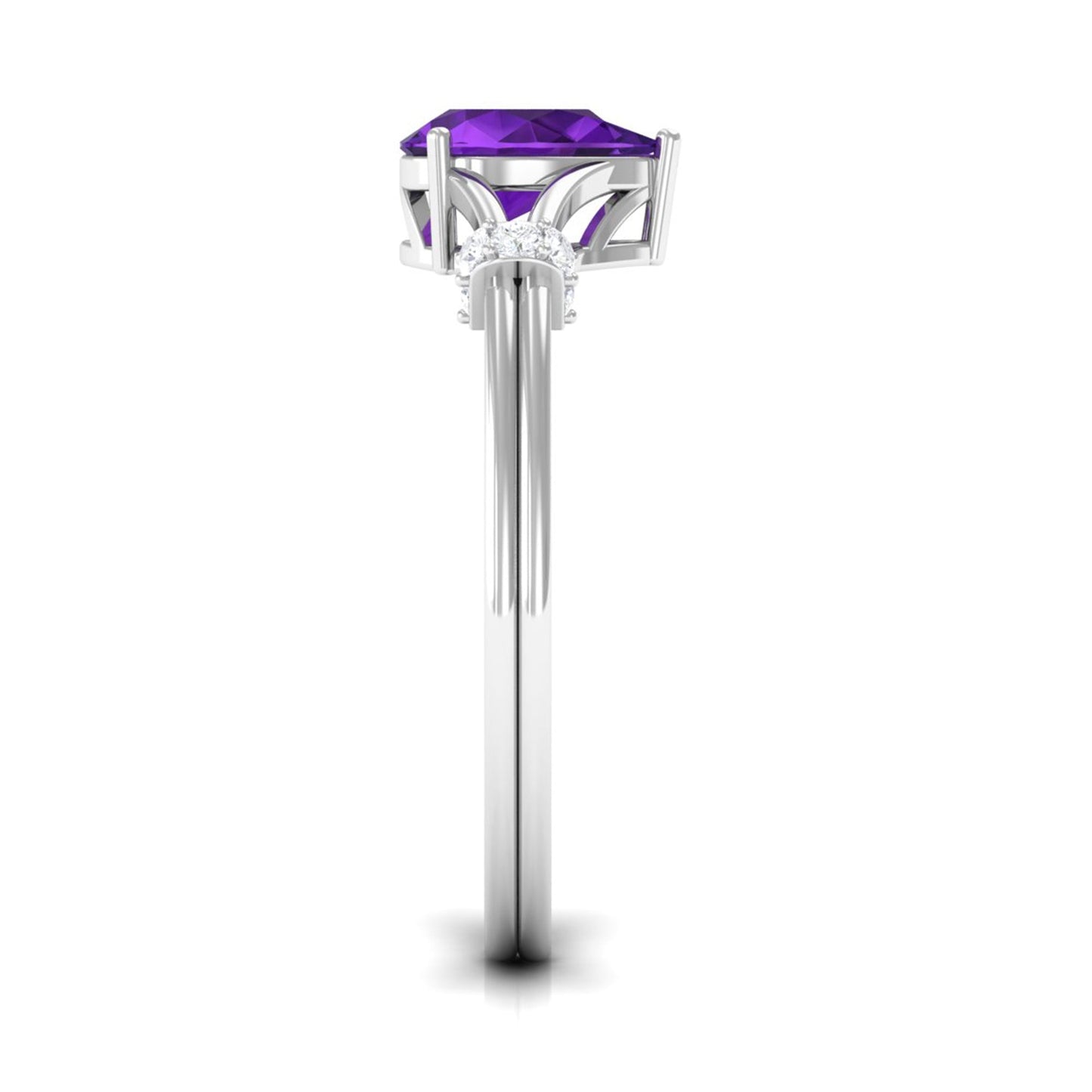 Pear Cut Amethyst Solitaire Ring with Diamond in Split Shank