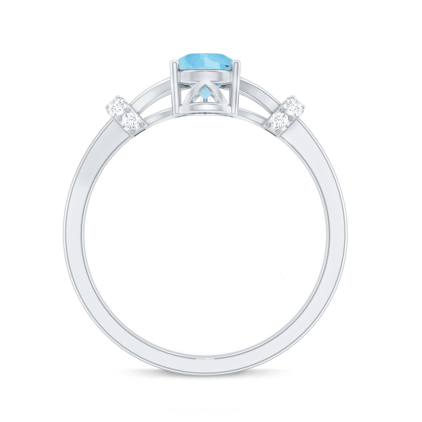 Pear Shape Aquamarine and Diamond Solitaire Ring in Split Shank