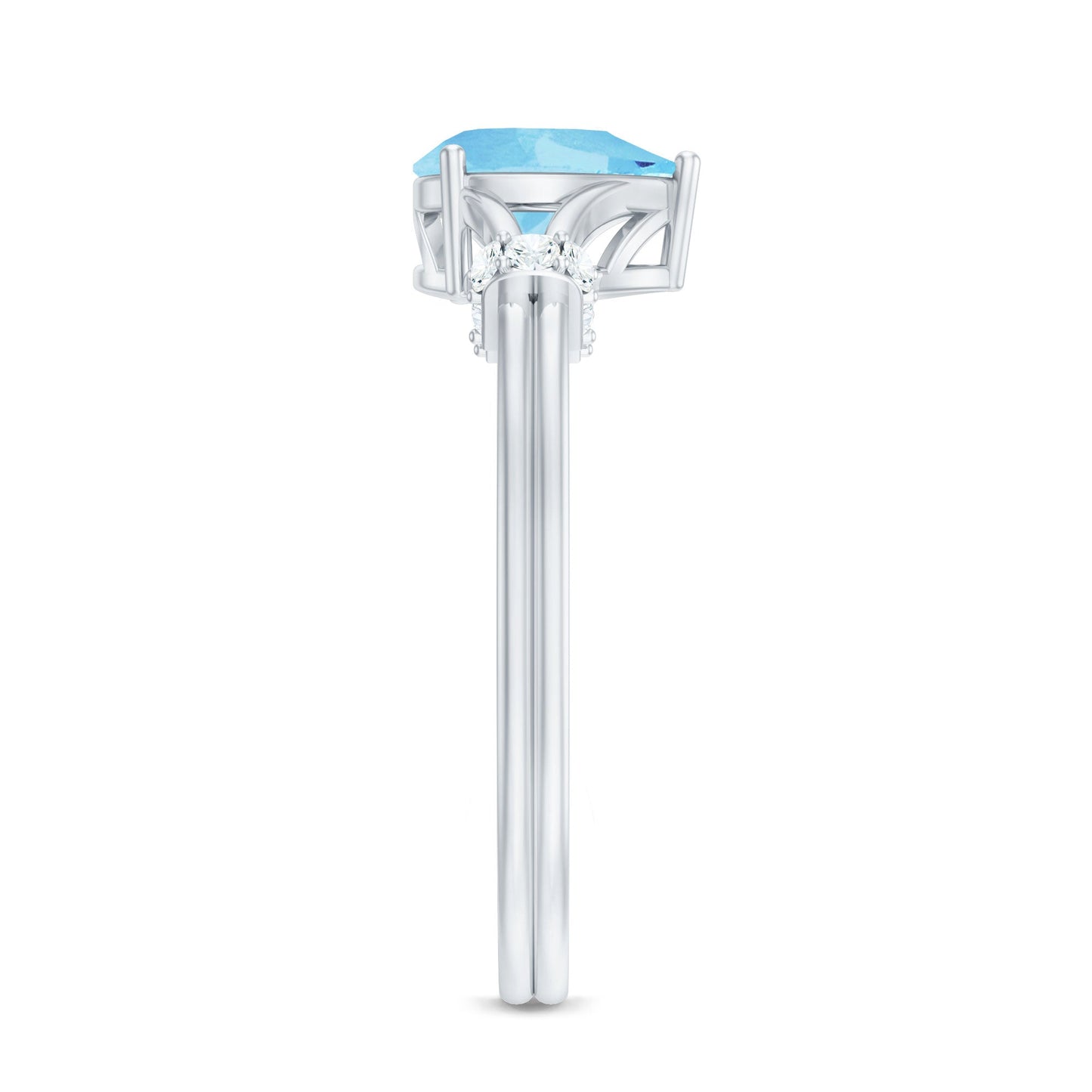 Pear Shape Aquamarine and Diamond Solitaire Ring in Split Shank