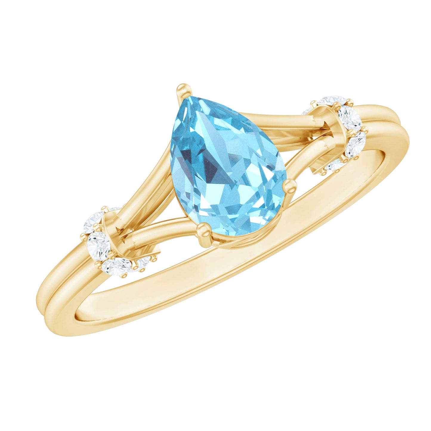 Pear Shape Aquamarine and Diamond Solitaire Ring in Split Shank