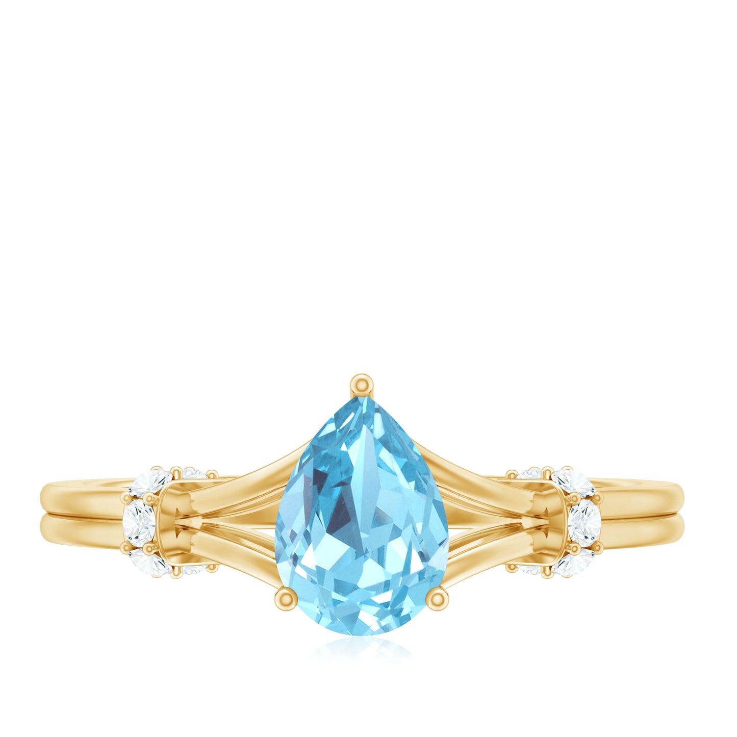 Pear Shape Aquamarine and Diamond Solitaire Ring in Split Shank