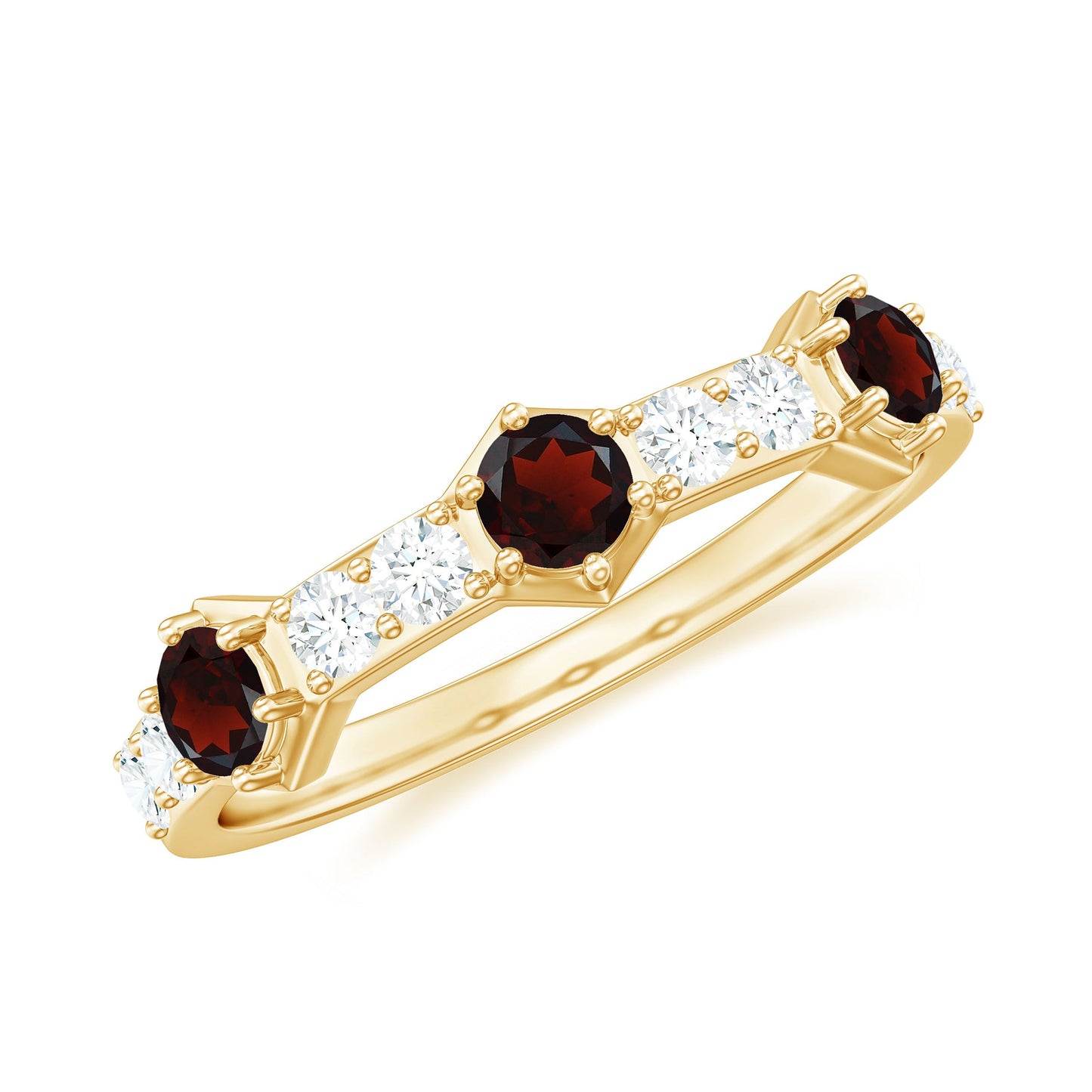 Real Red Garnet Diamond Half Eternity Ring for Anniversary