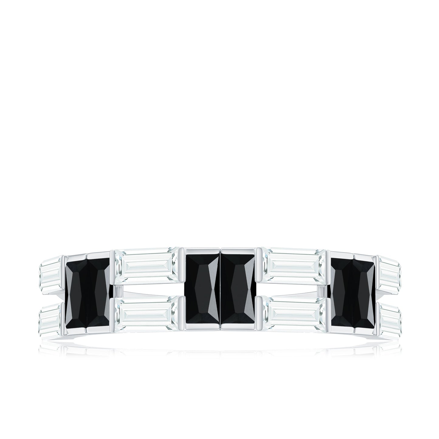 Natural Baguette Black Spinel Half Eternity Ring with Moissanite