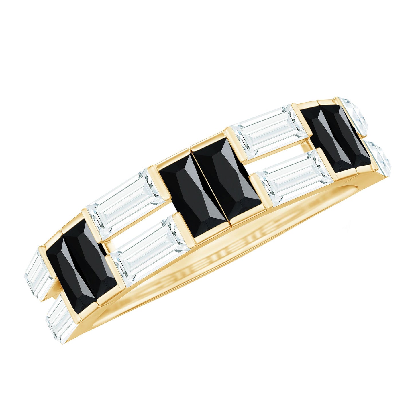 Natural Baguette Black Spinel Half Eternity Ring with Moissanite