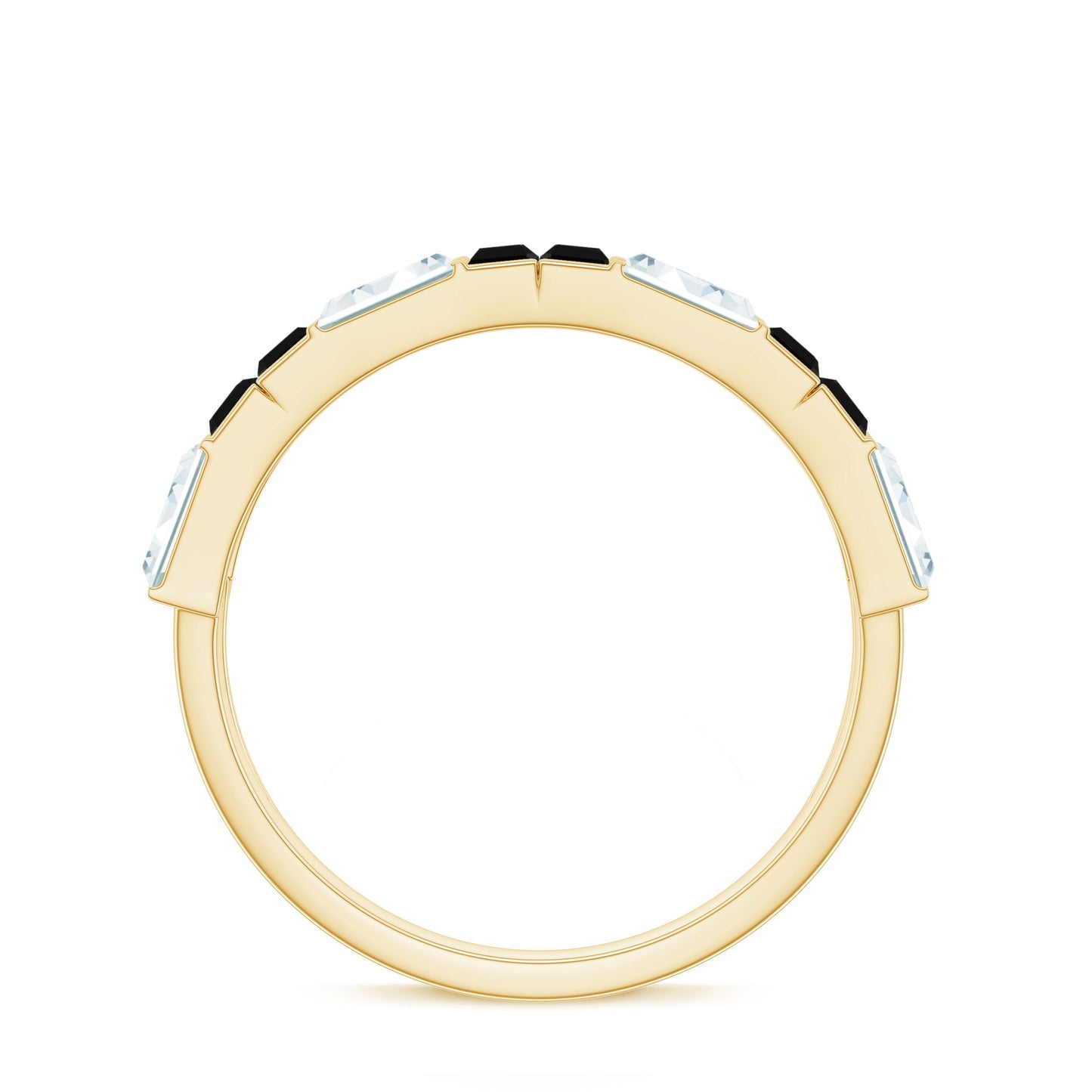 Natural Baguette Black Spinel Half Eternity Ring with Moissanite
