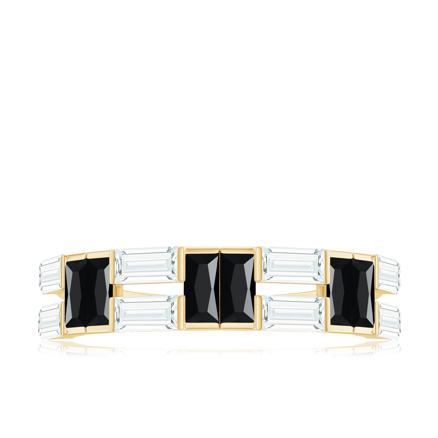 Natural Baguette Black Spinel Half Eternity Ring with Moissanite