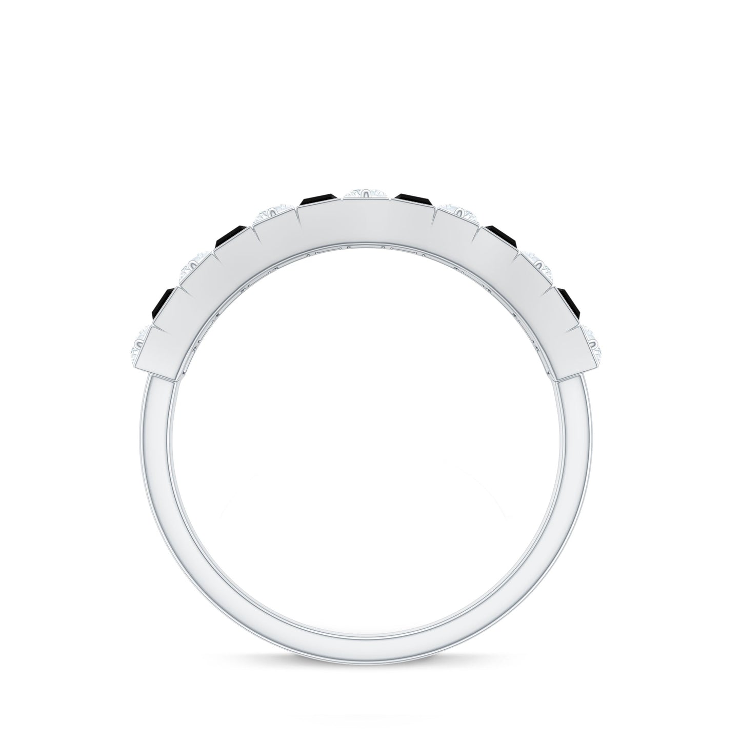 Natural Baguette Black Spinel Half Eternity Ring with Diamond