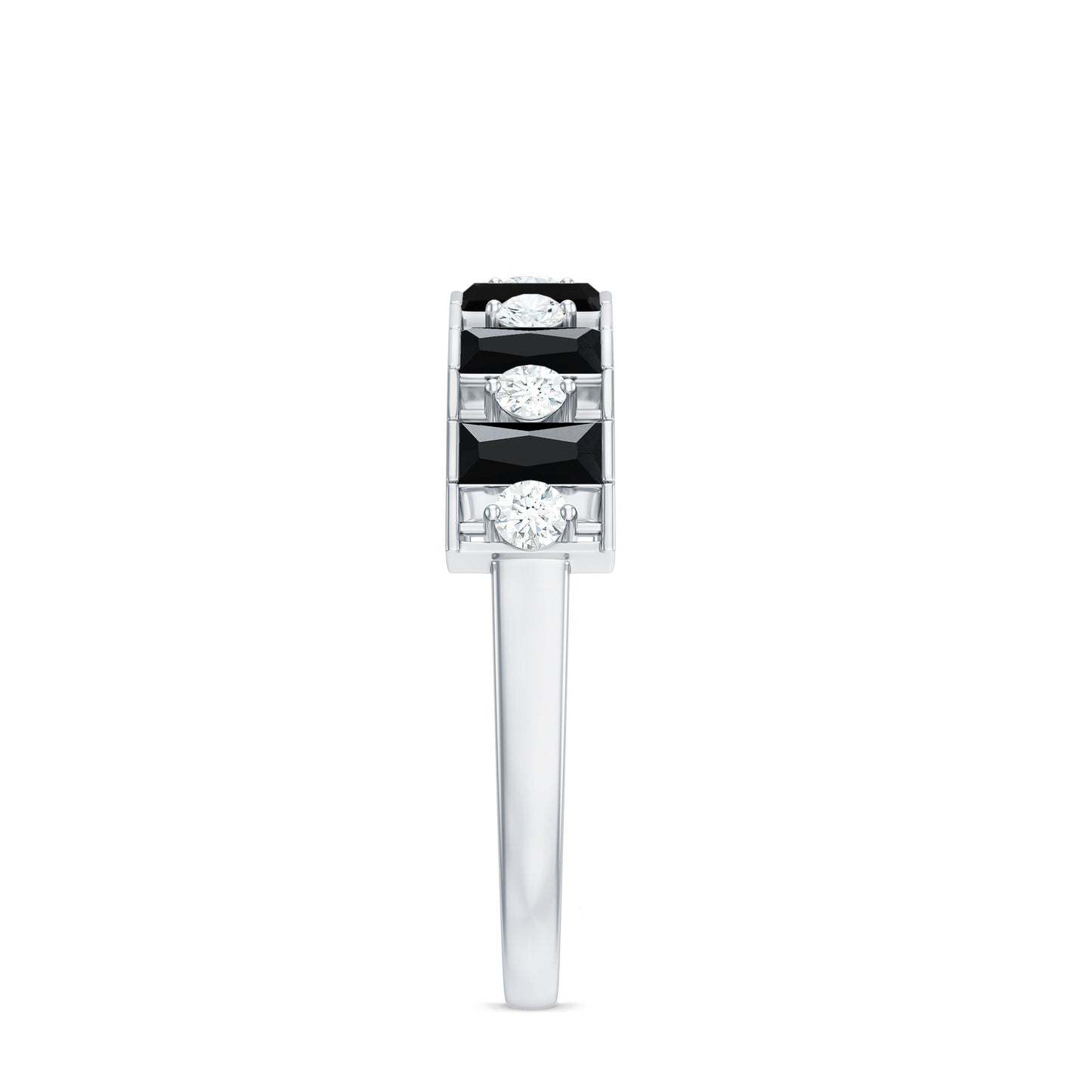 Natural Baguette Black Spinel Half Eternity Ring with Diamond