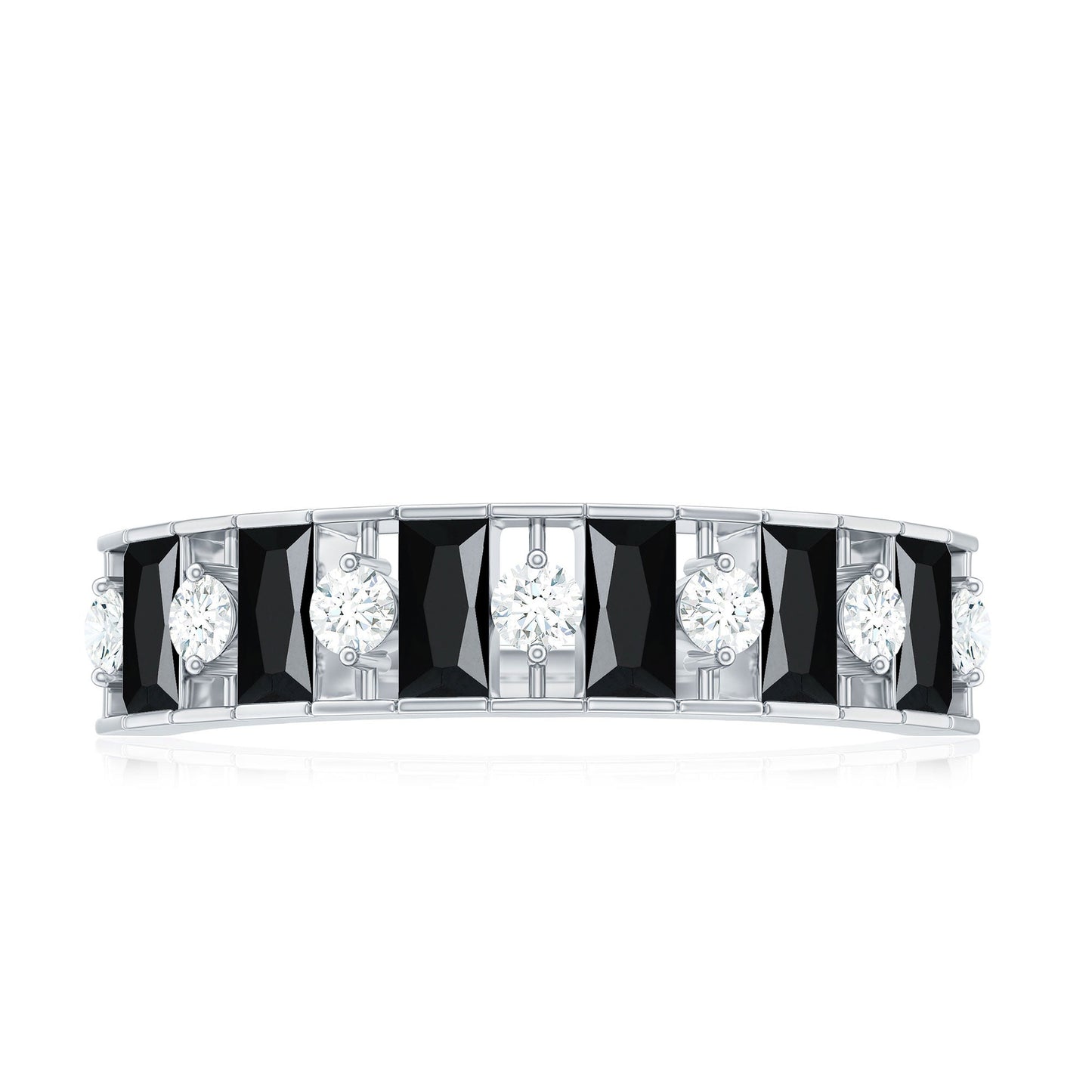 Natural Baguette Black Spinel Half Eternity Ring with Diamond