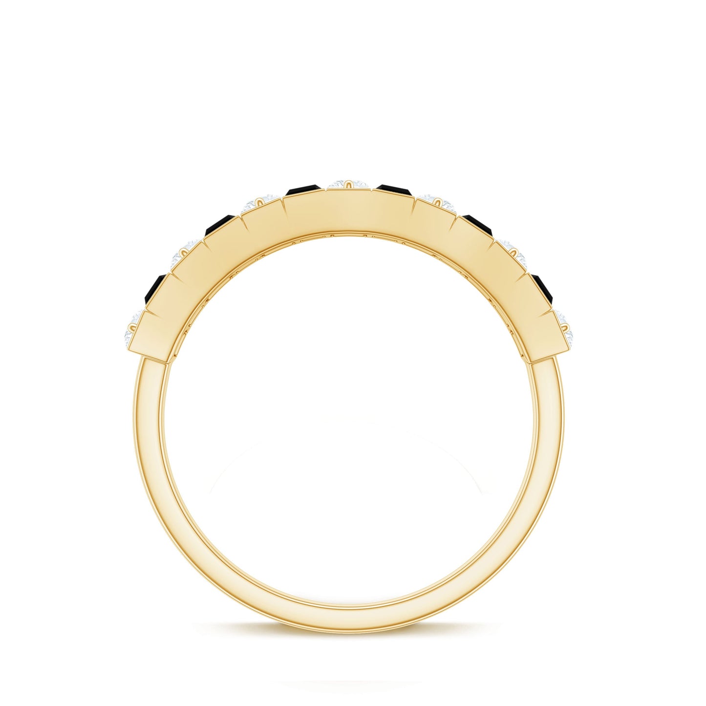 Natural Baguette Black Spinel Half Eternity Ring with Diamond