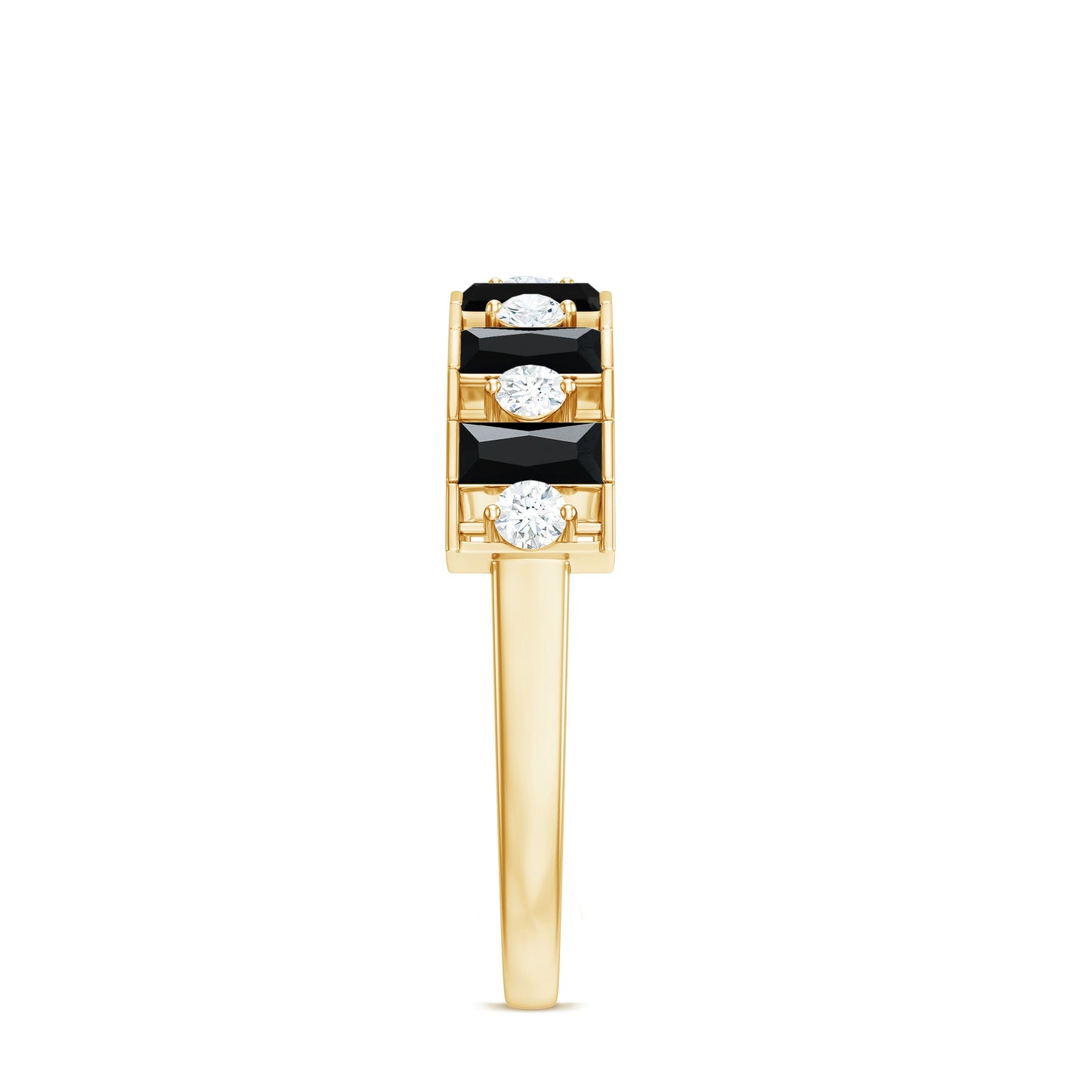 Natural Baguette Black Spinel Half Eternity Ring with Diamond