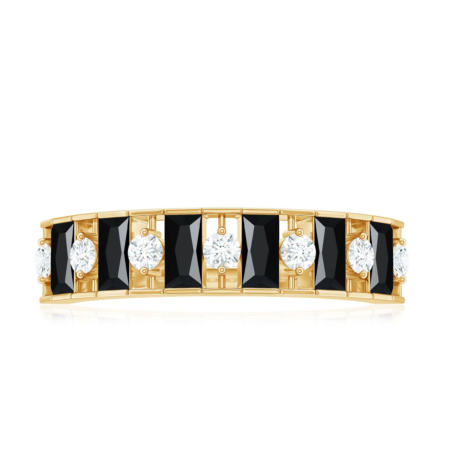 Natural Baguette Black Spinel Half Eternity Ring with Diamond