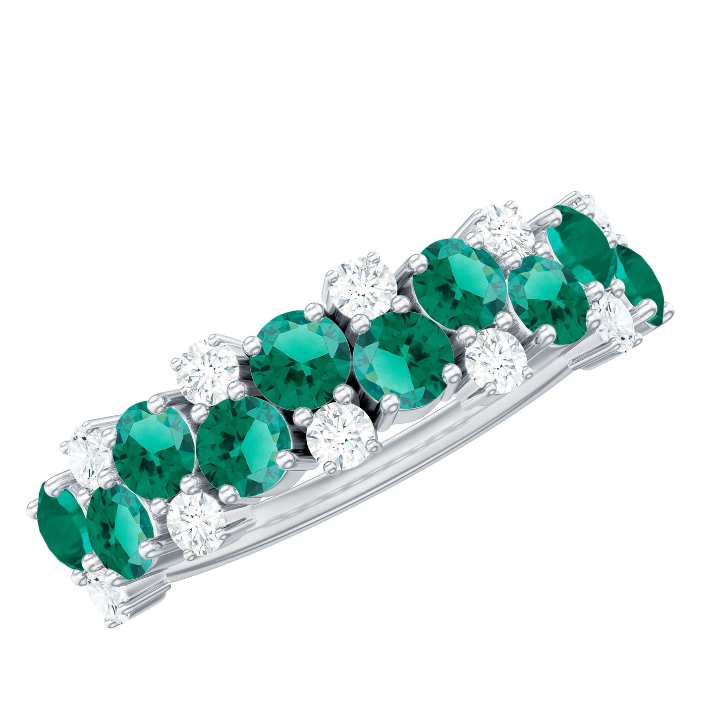 Certified Lab Grown Emerald Cluster Wedding Band with Moissanite