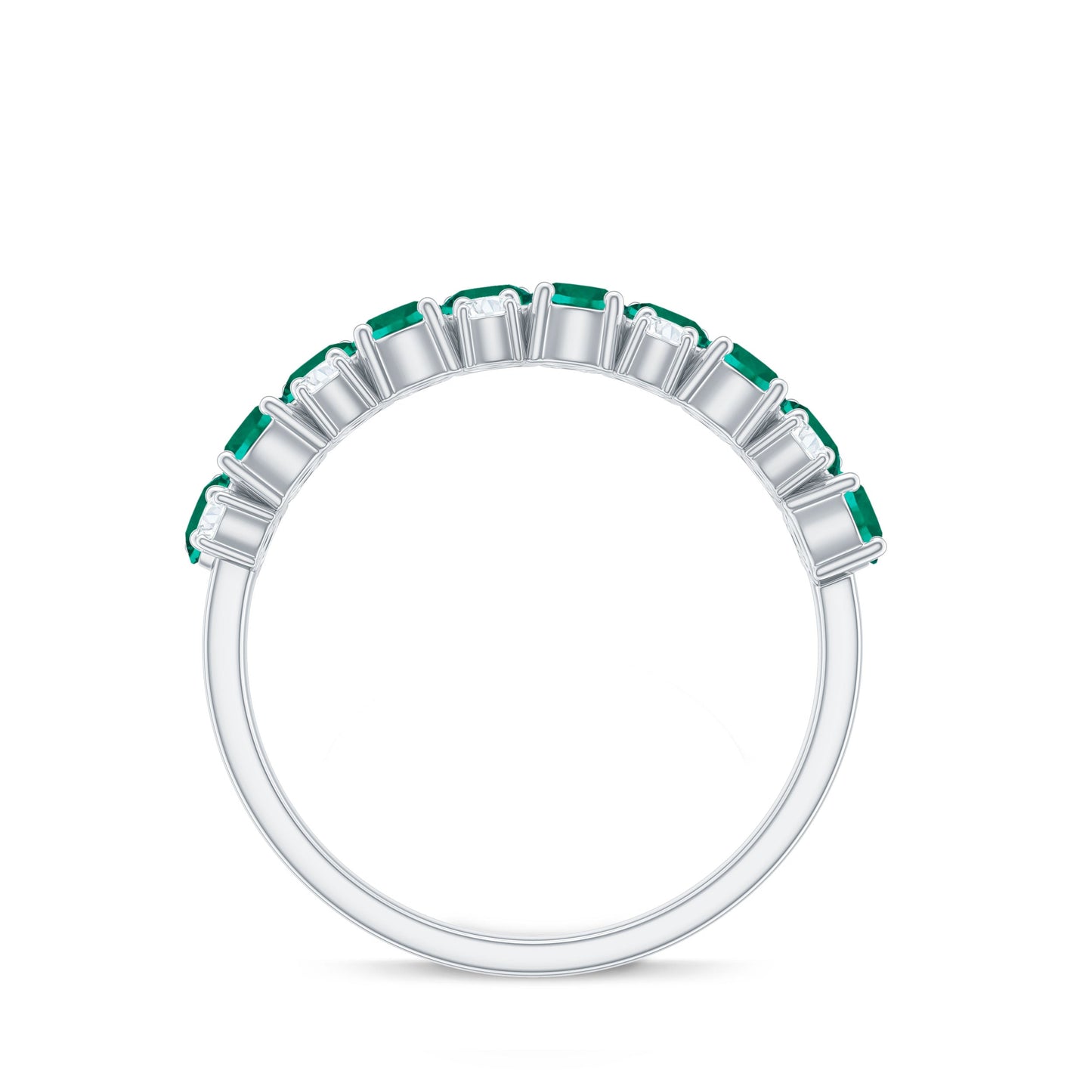 Certified Lab Grown Emerald Cluster Wedding Band with Moissanite