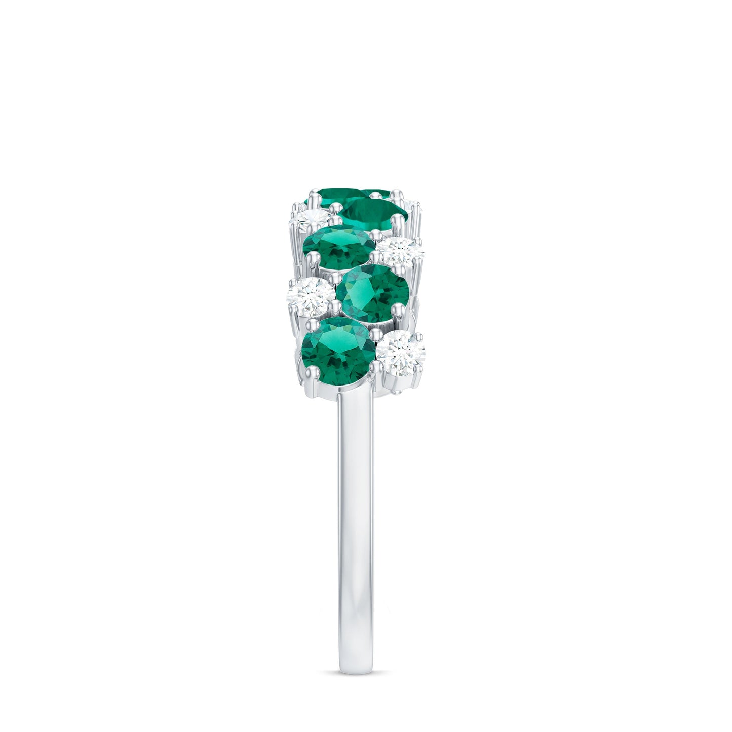 Certified Lab Grown Emerald Cluster Wedding Band with Moissanite