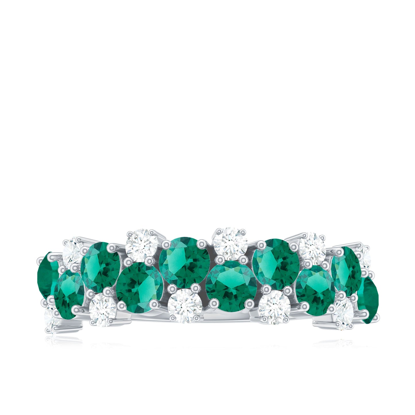 Certified Lab Grown Emerald Cluster Wedding Band with Moissanite