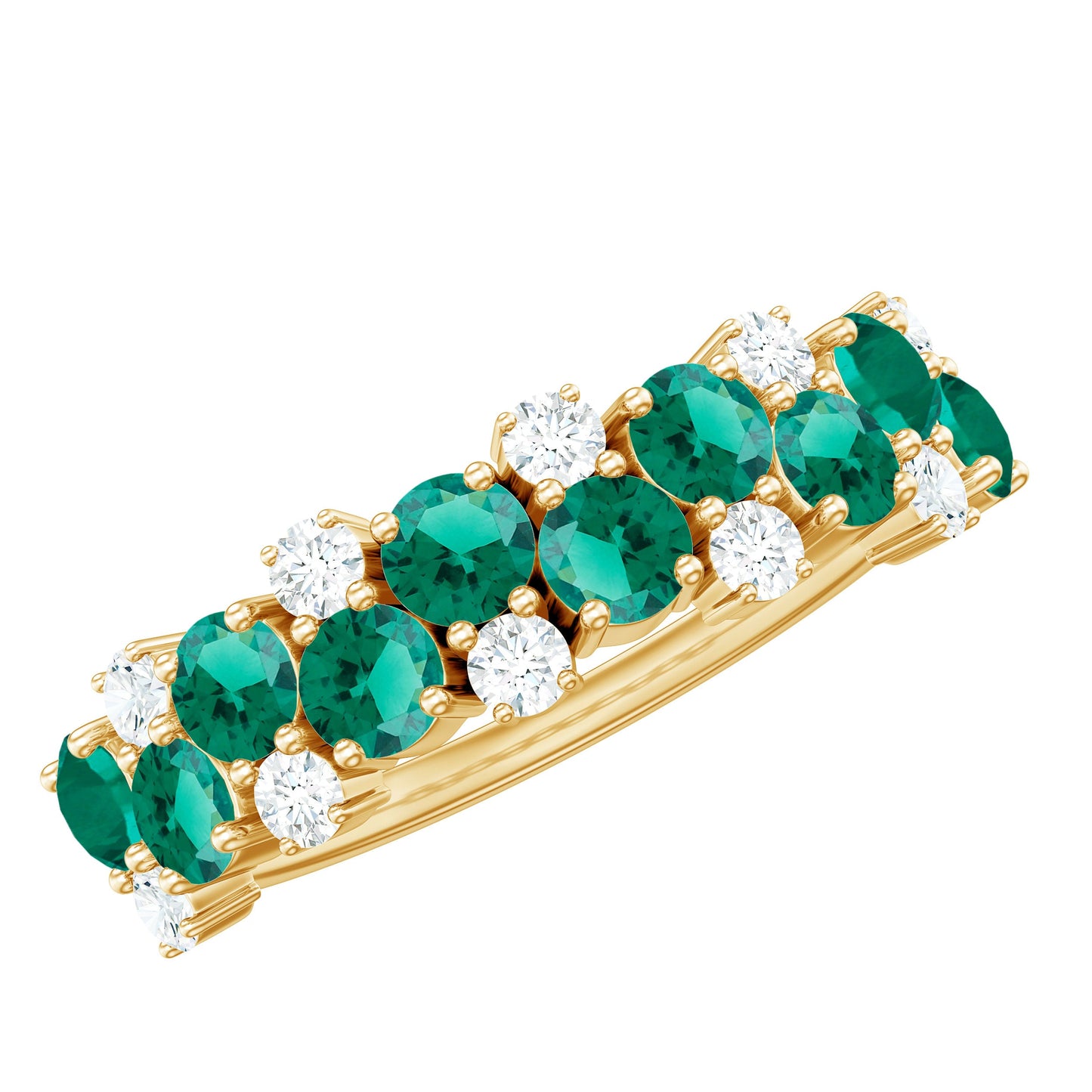 Certified Lab Grown Emerald Cluster Wedding Band with Moissanite