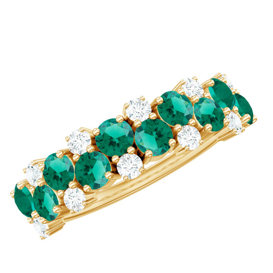 Certified Lab Grown Emerald Cluster Wedding Band with Moissanite