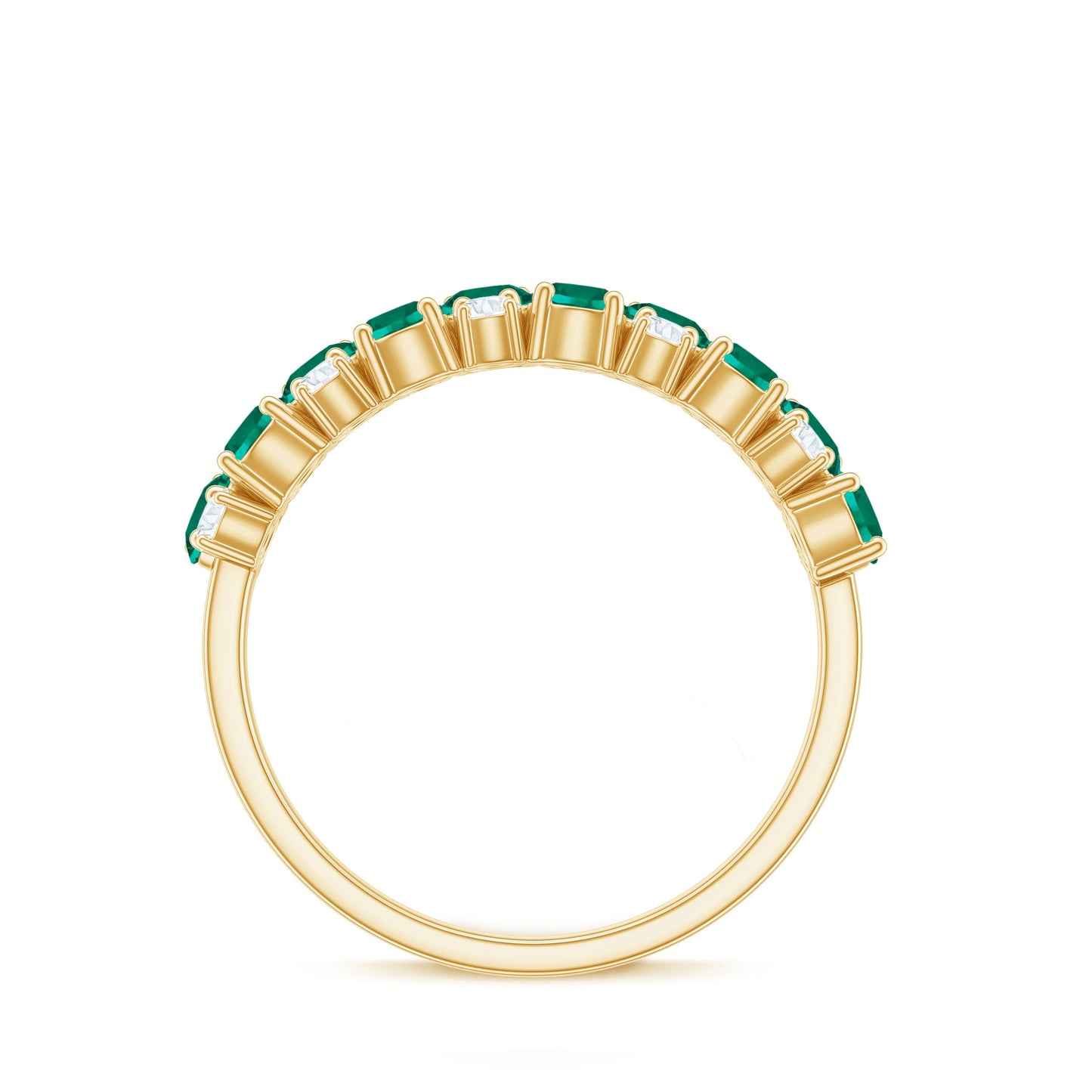 Certified Lab Grown Emerald Cluster Wedding Band with Moissanite