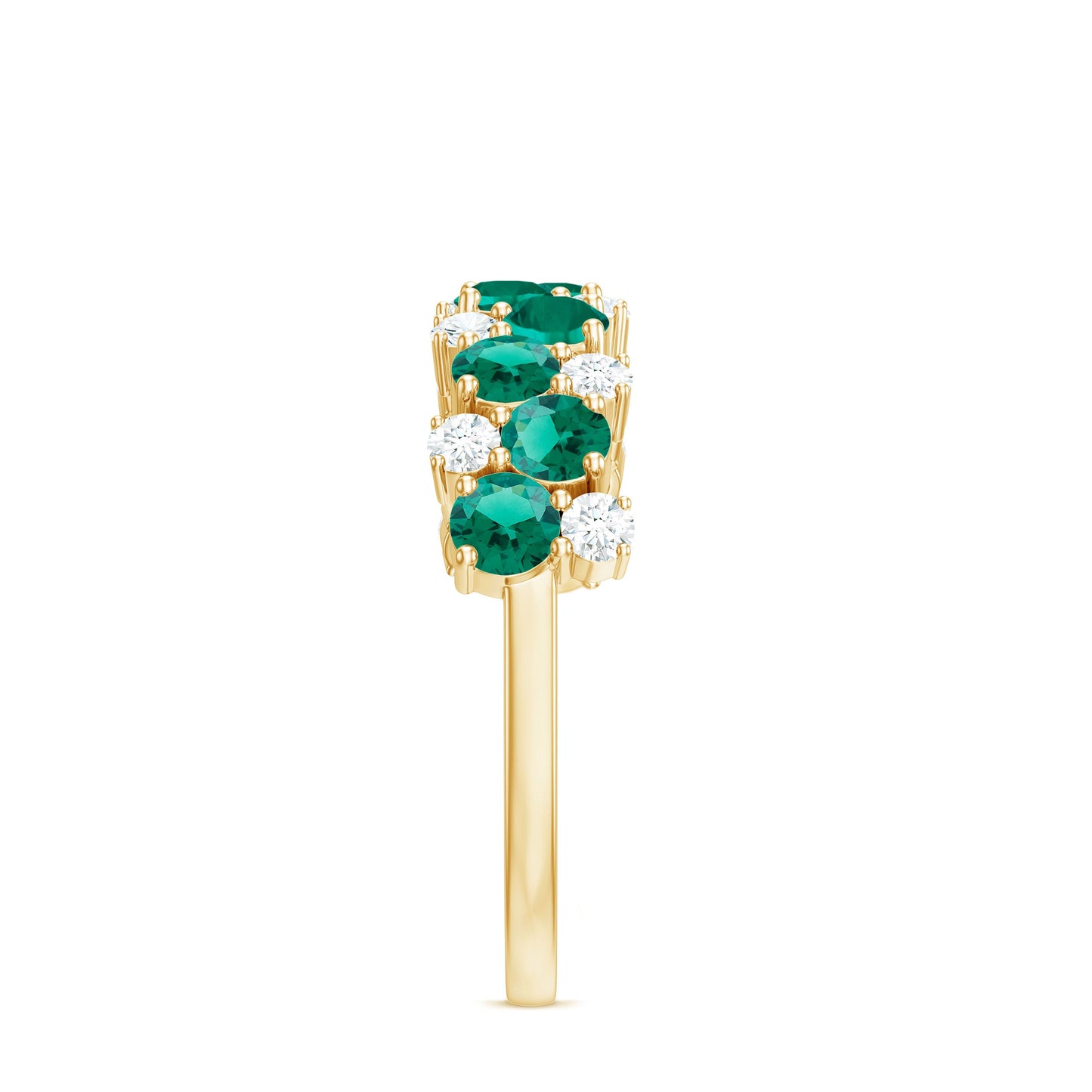 Certified Lab Grown Emerald Cluster Wedding Band with Moissanite