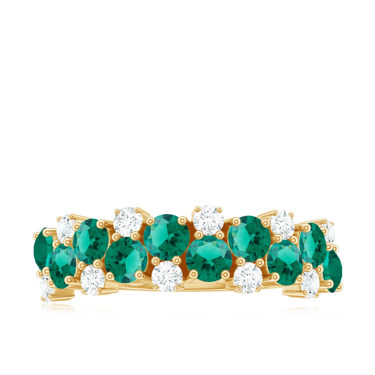 Certified Lab Grown Emerald Cluster Wedding Band with Moissanite