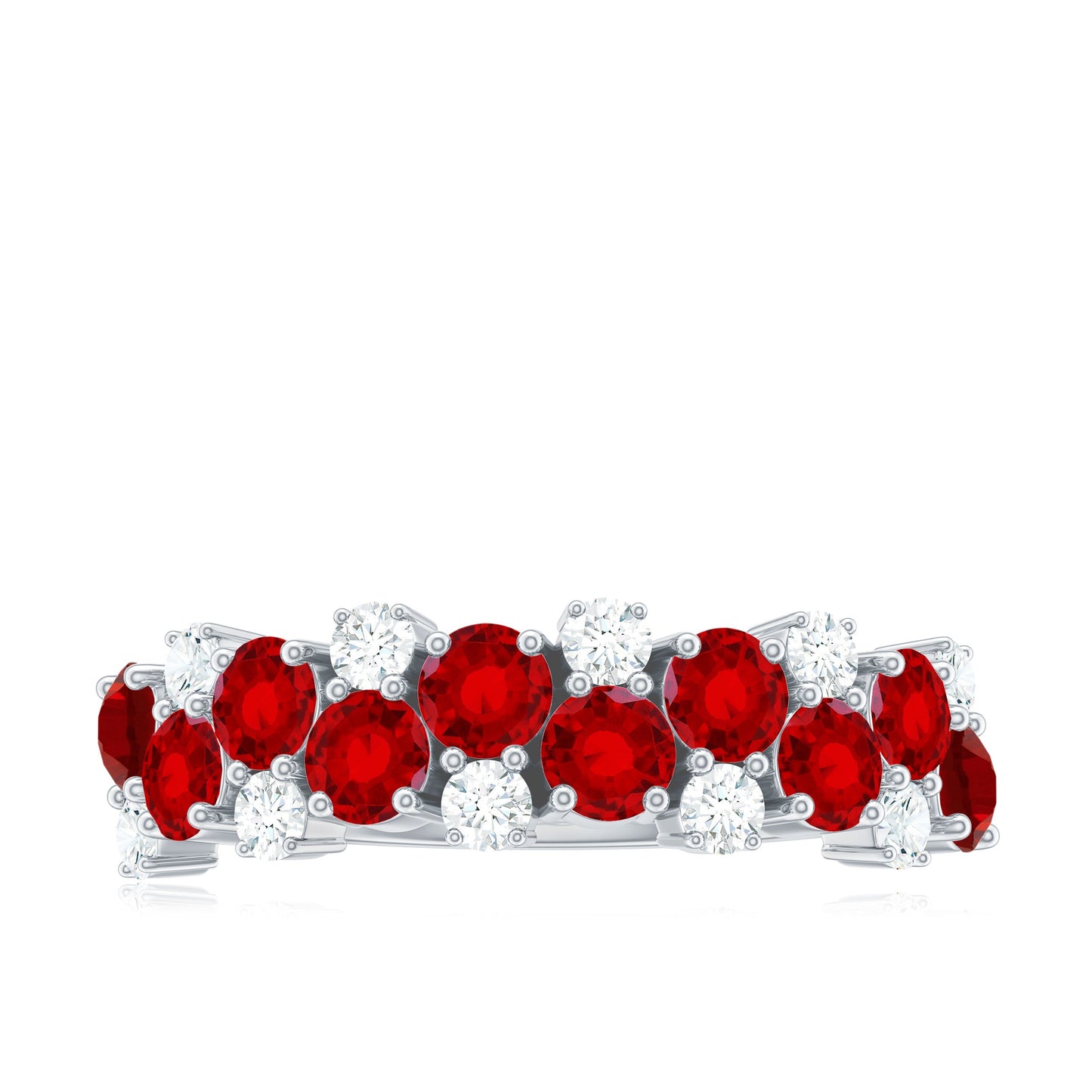 2 CT Round Created Ruby and Moissanite Cluster Half Eternity Ring