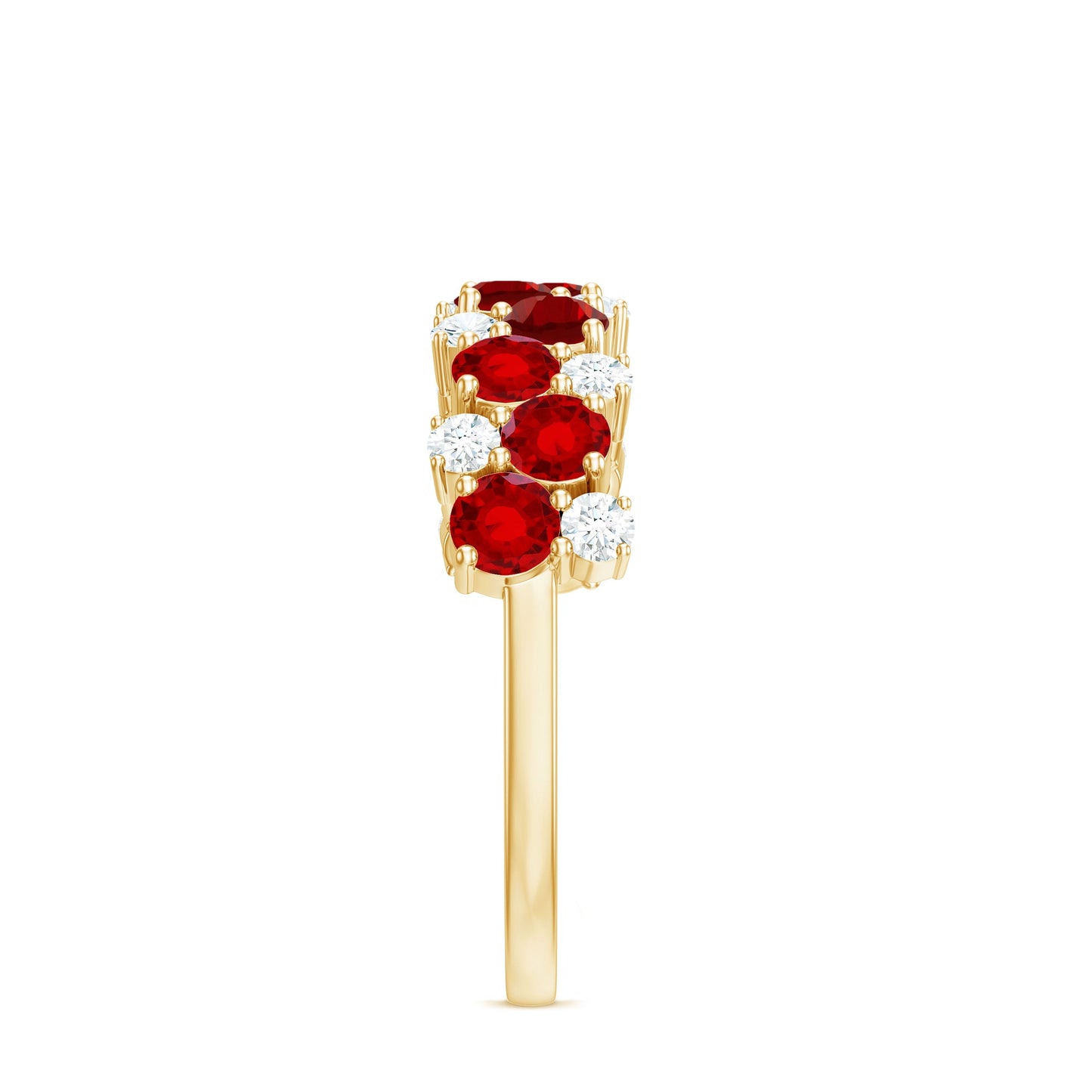 2 CT Round Created Ruby and Moissanite Cluster Half Eternity Ring