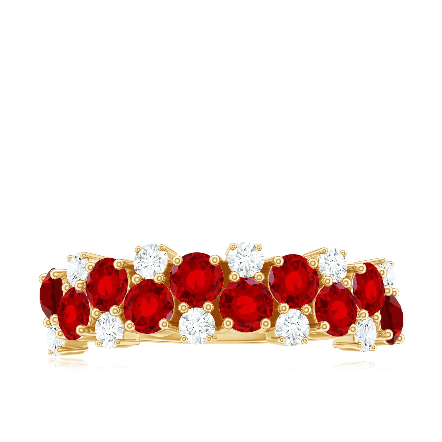 2 CT Round Created Ruby and Moissanite Cluster Half Eternity Ring