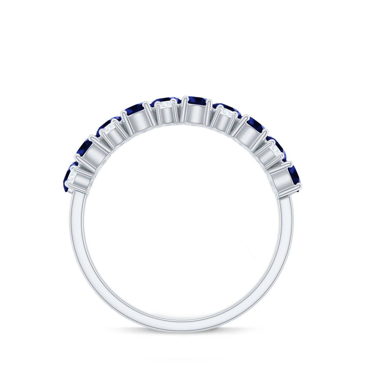 Certified Lab Grown Blue Sapphire Half Eternity Band Ring for Anniversary