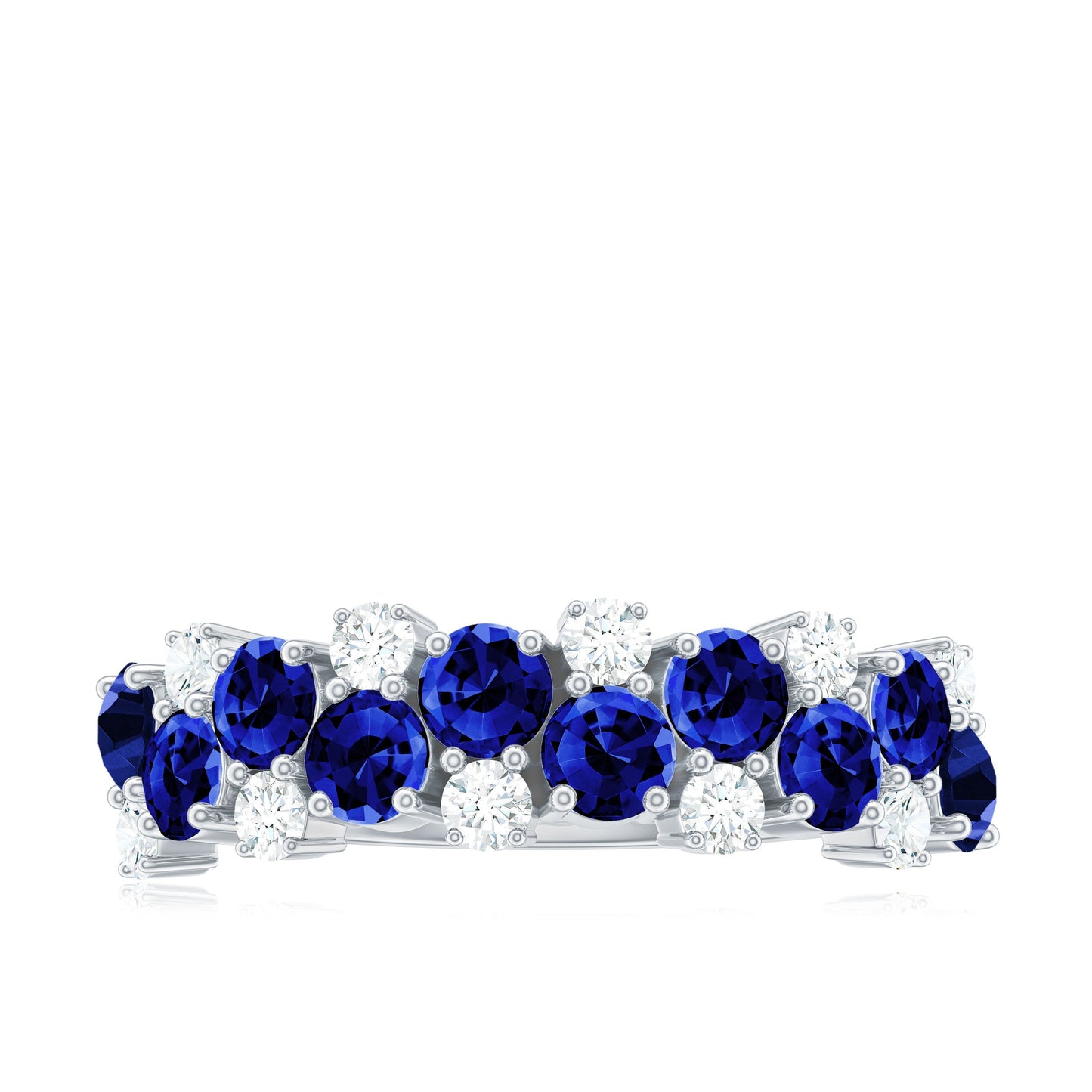 Certified Lab Grown Blue Sapphire Half Eternity Band Ring for Anniversary