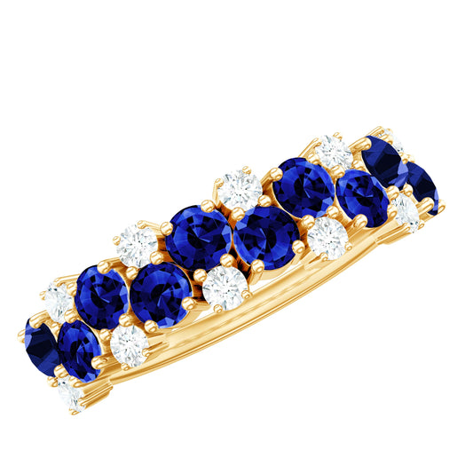 Certified Lab Grown Blue Sapphire Half Eternity Band Ring for Anniversary