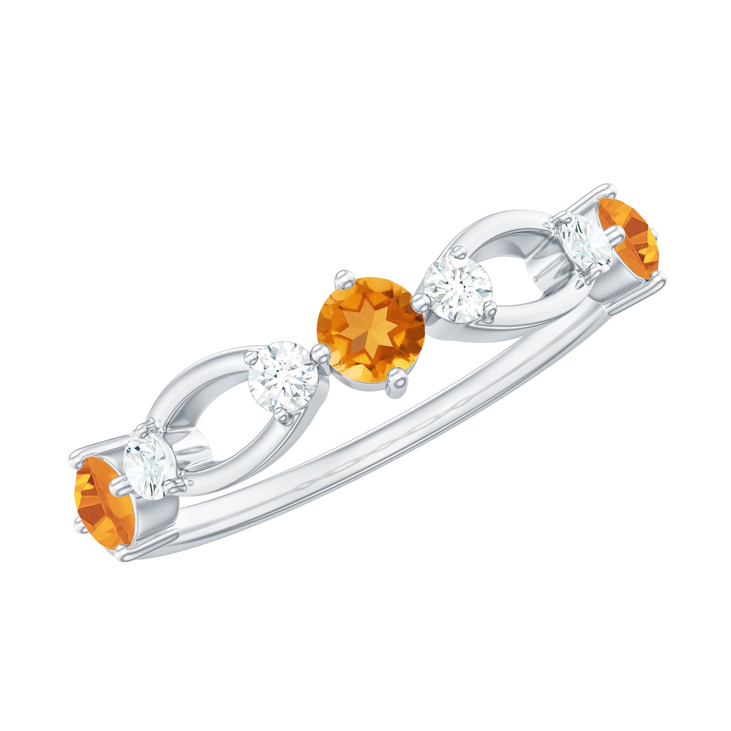 Natural Citrine Half Eternity Ring with Diamond