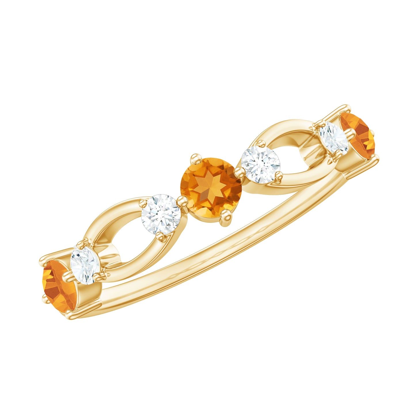 Natural Citrine Half Eternity Ring with Diamond