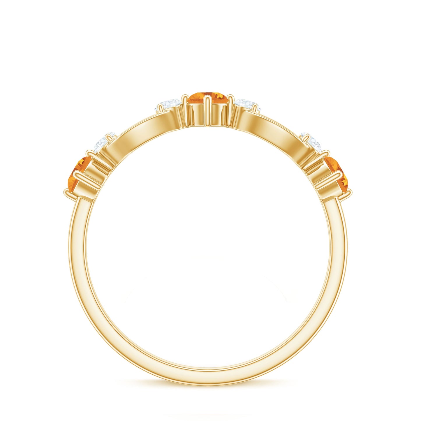 Natural Citrine Half Eternity Ring with Diamond