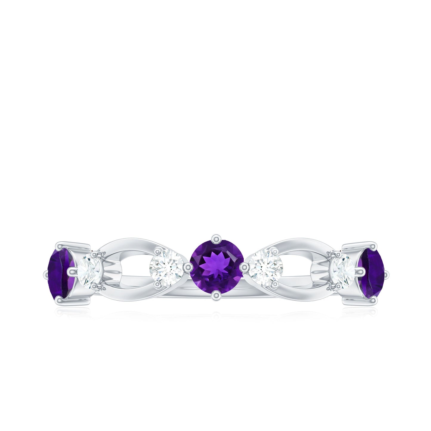 Real Amethyst and Diamond Minimal Promise Ring