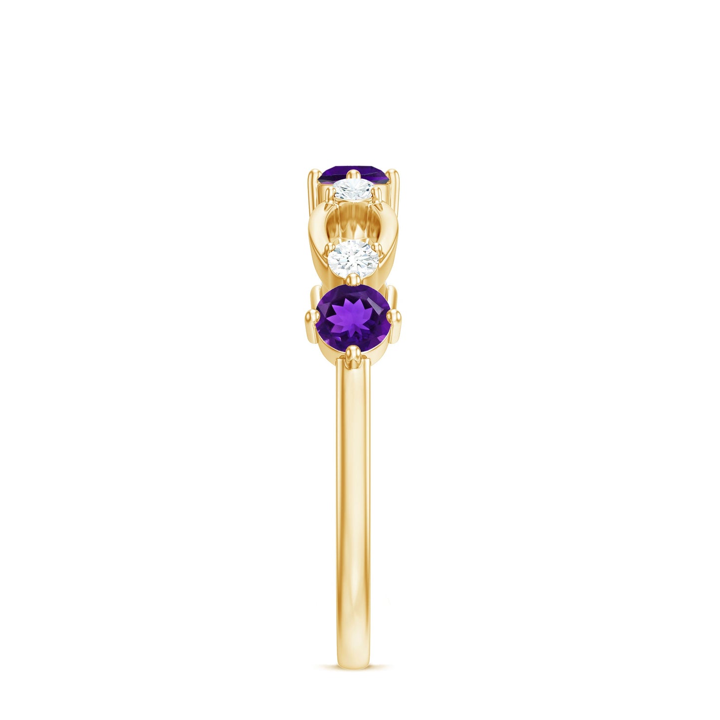 Real Amethyst and Diamond Minimal Promise Ring