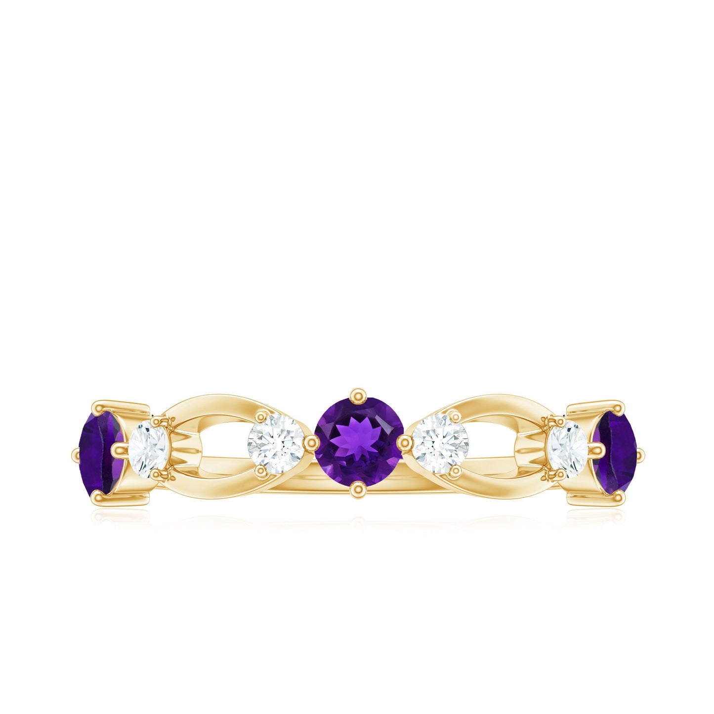 Real Amethyst and Diamond Minimal Promise Ring