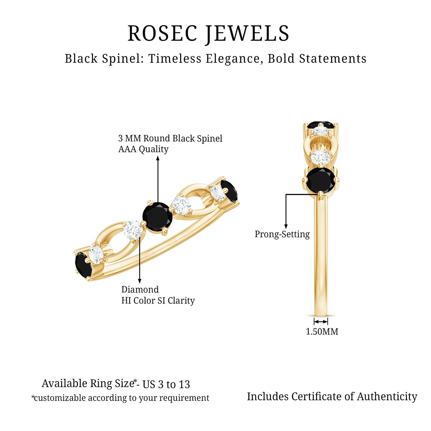 Certified Real Black Spinel Diamond Promise Ring for Her