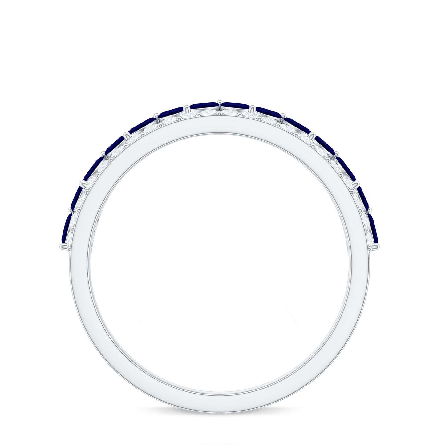 Blue Sapphire and Diamond Crown Style Half Eternity Ring