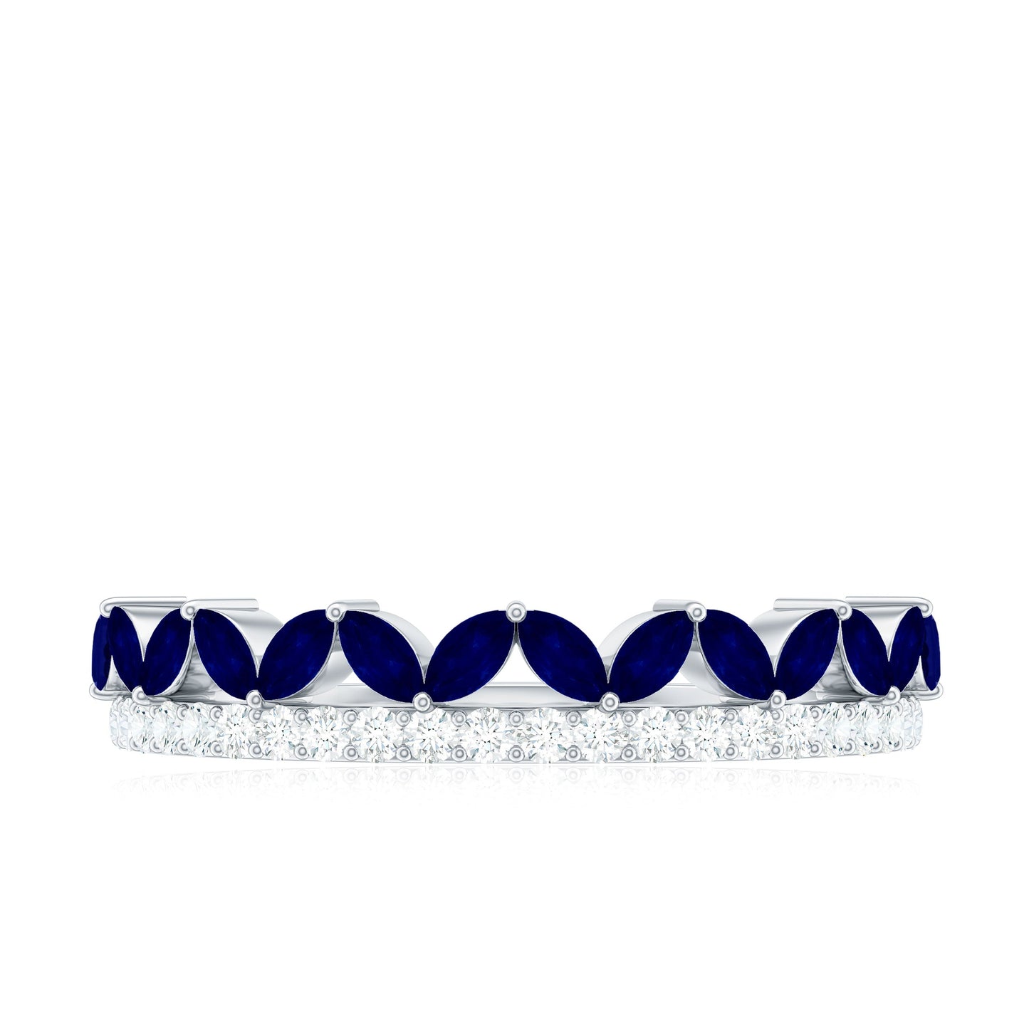 Blue Sapphire and Diamond Crown Style Half Eternity Ring
