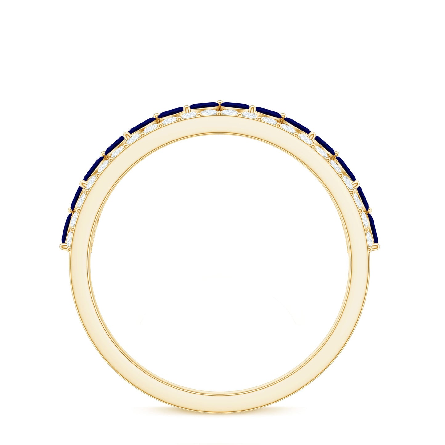 Blue Sapphire and Diamond Crown Style Half Eternity Ring
