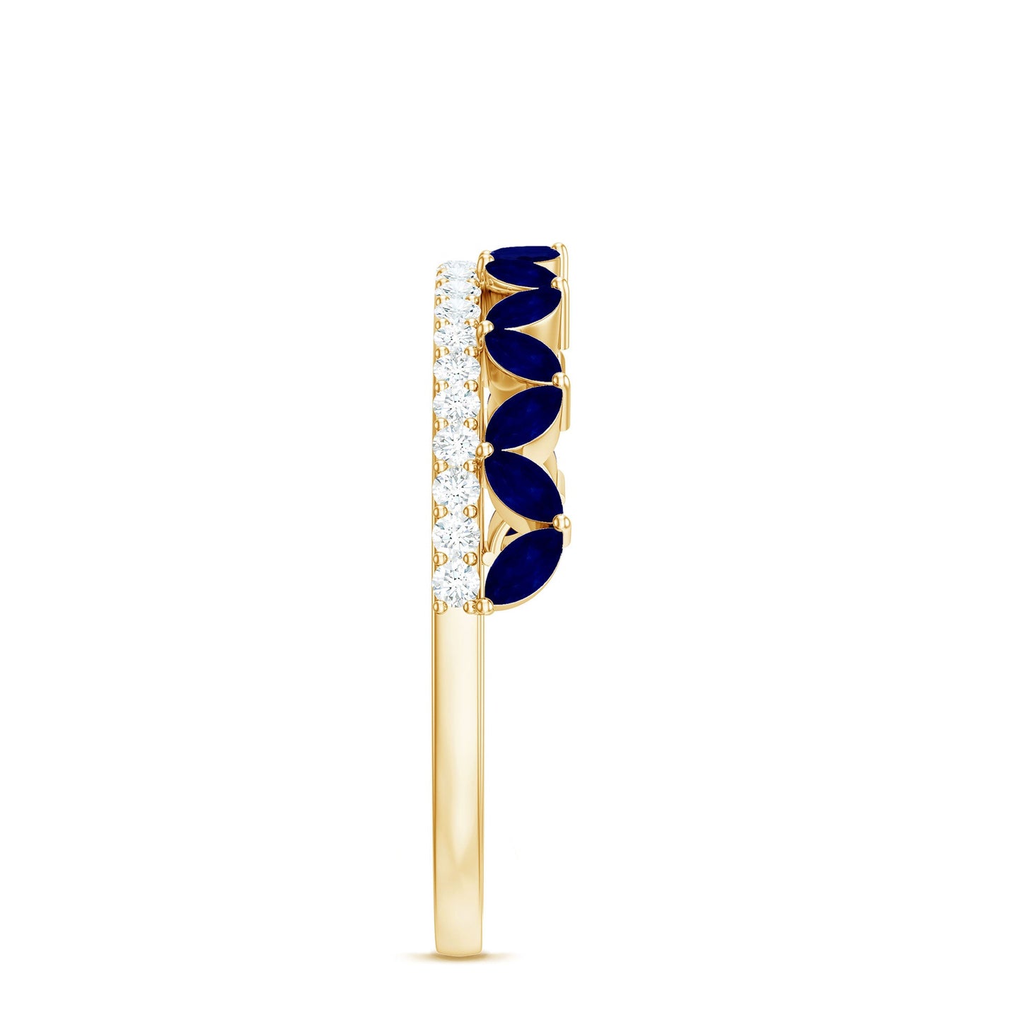 Blue Sapphire and Diamond Crown Style Half Eternity Ring