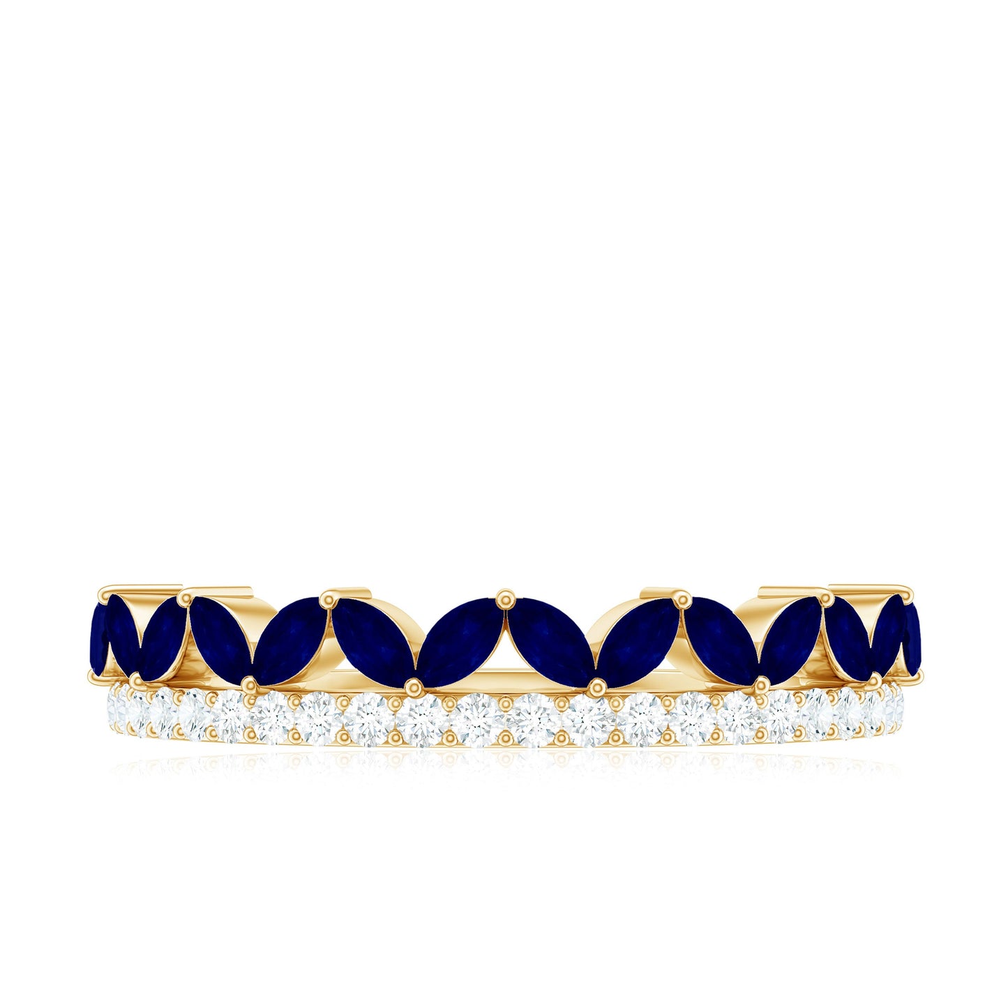 Blue Sapphire and Diamond Crown Style Half Eternity Ring