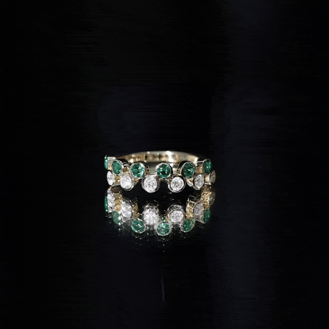 Bezel Set Lab Grown Emerald and Moissanite Half Eternity Ring
