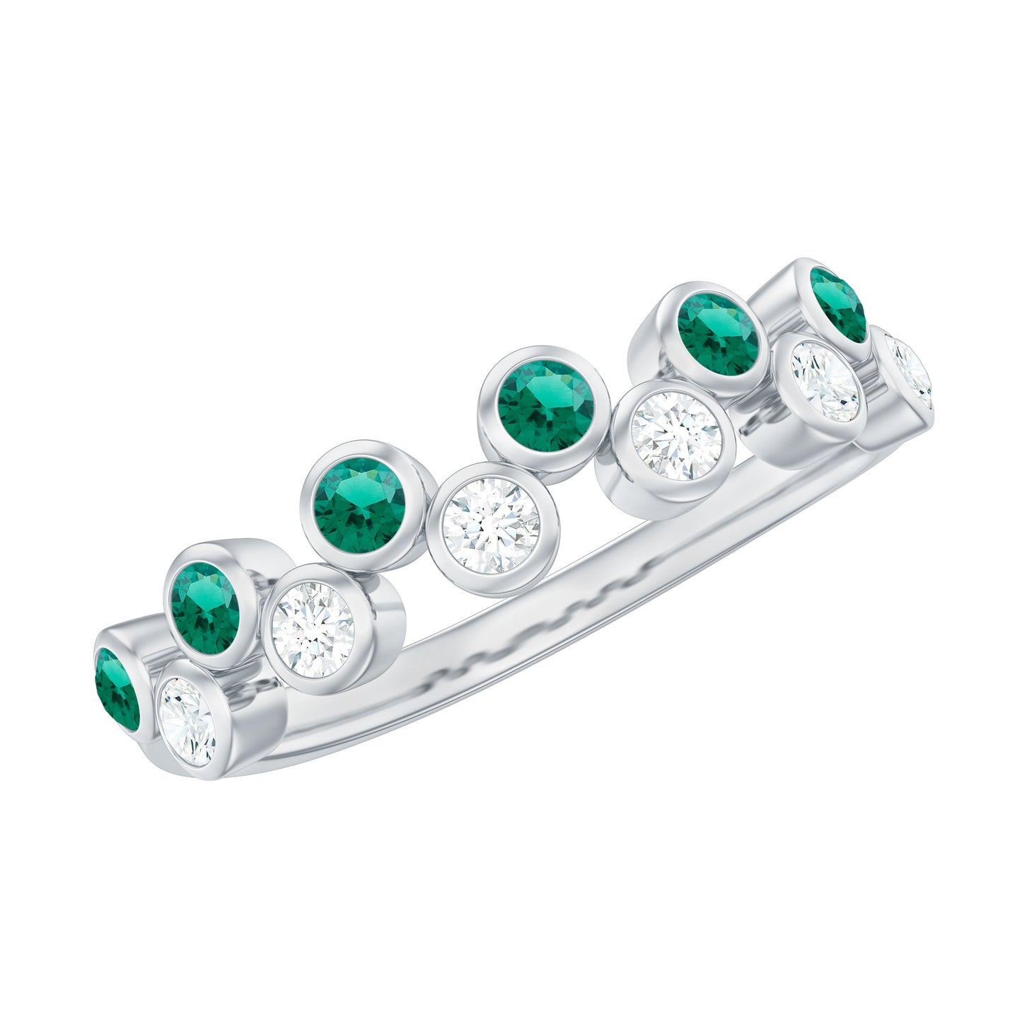Bezel Set Lab Grown Emerald and Moissanite Half Eternity Ring