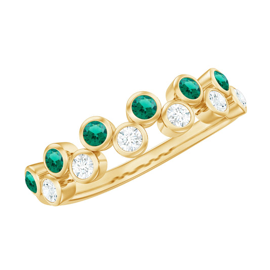 Bezel Set Lab Grown Emerald and Moissanite Half Eternity Ring