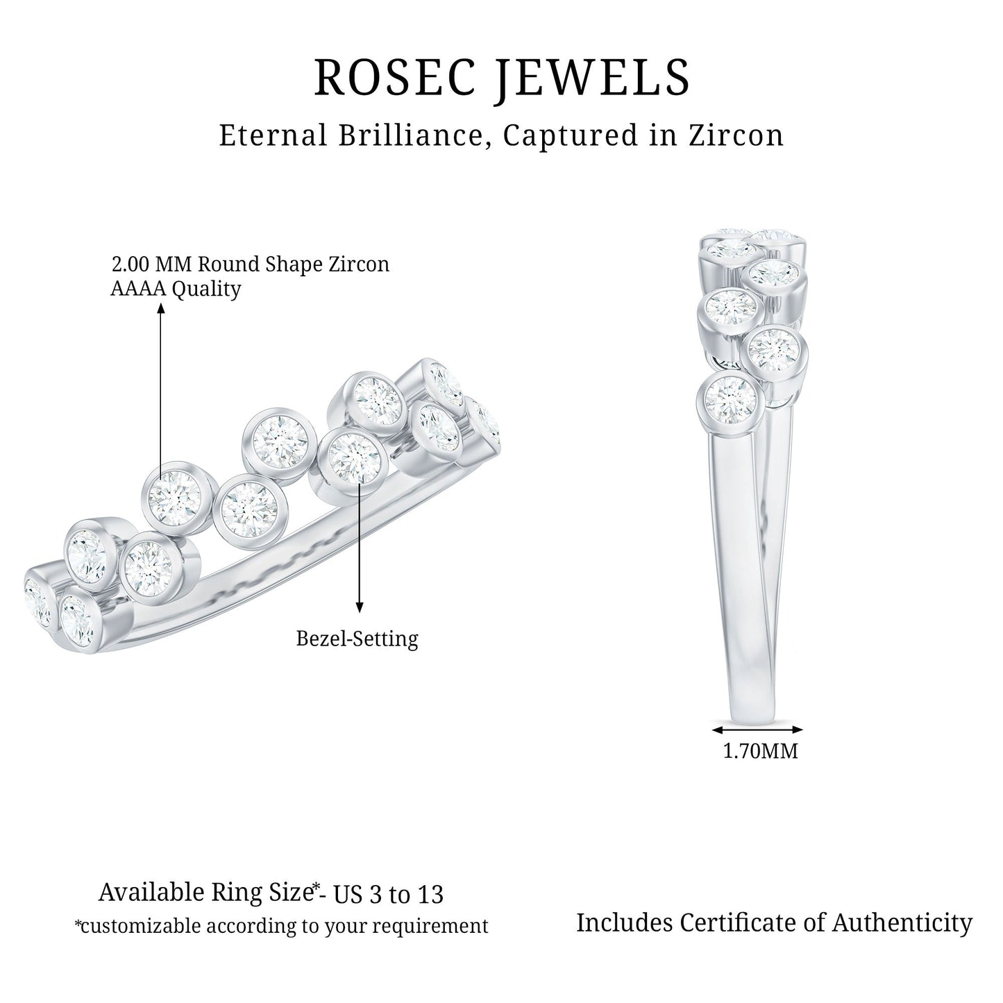 0.5 CT Zircon Simple Semi Eternity Ring in Bezel Setting