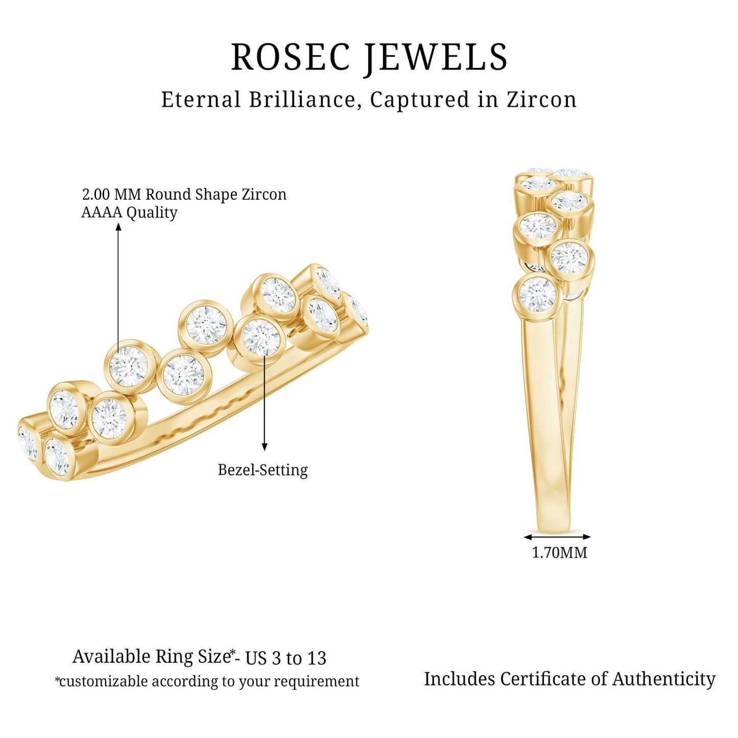0.5 CT Zircon Simple Semi Eternity Ring in Bezel Setting