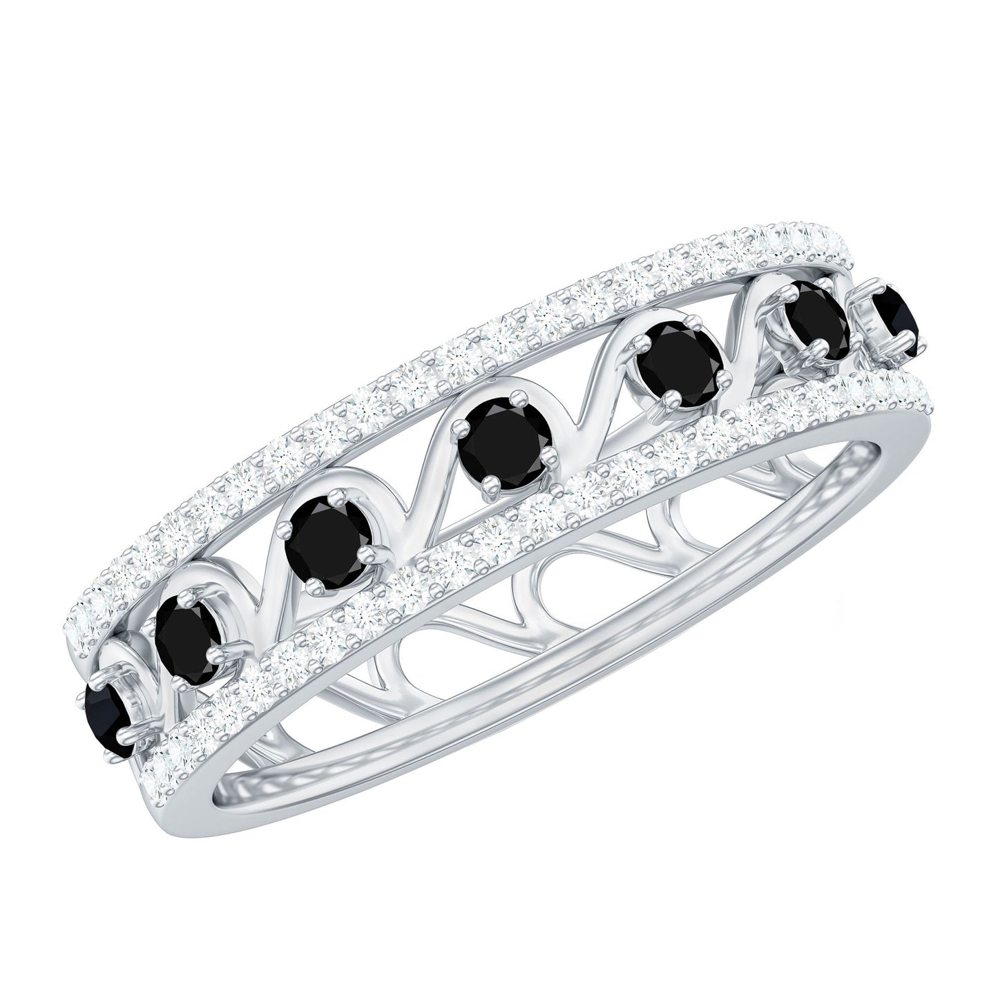 Designer Black Spinel Diamond Half Eternity Band Ring for Anniversary