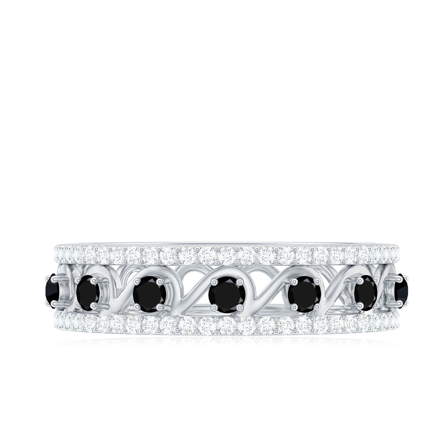 Designer Black Spinel Diamond Half Eternity Band Ring for Anniversary